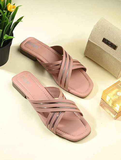 women peach slip on sandal - 21676035 -  Standard Image - 0