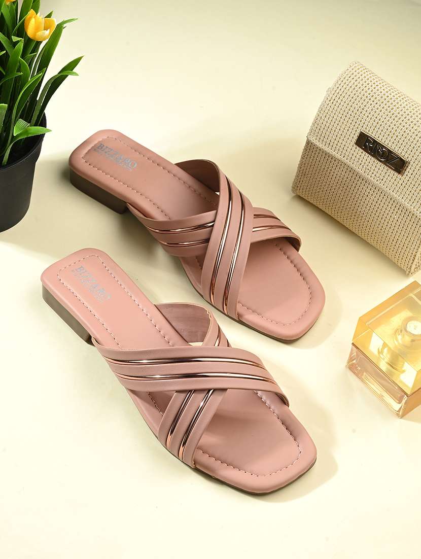women peach slip on sandal