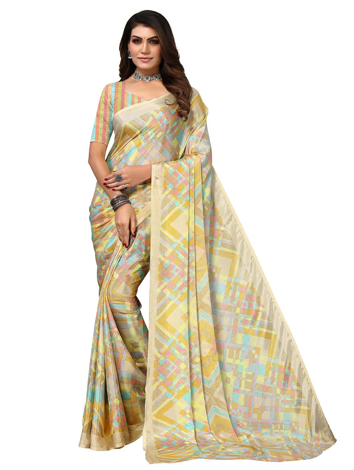 women beige printed saree with blouse - 21676094 - Zoom Image - 0