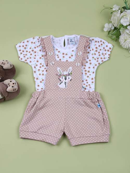 girls printed top & dungaree set - 21676136 - Standard Image - 0