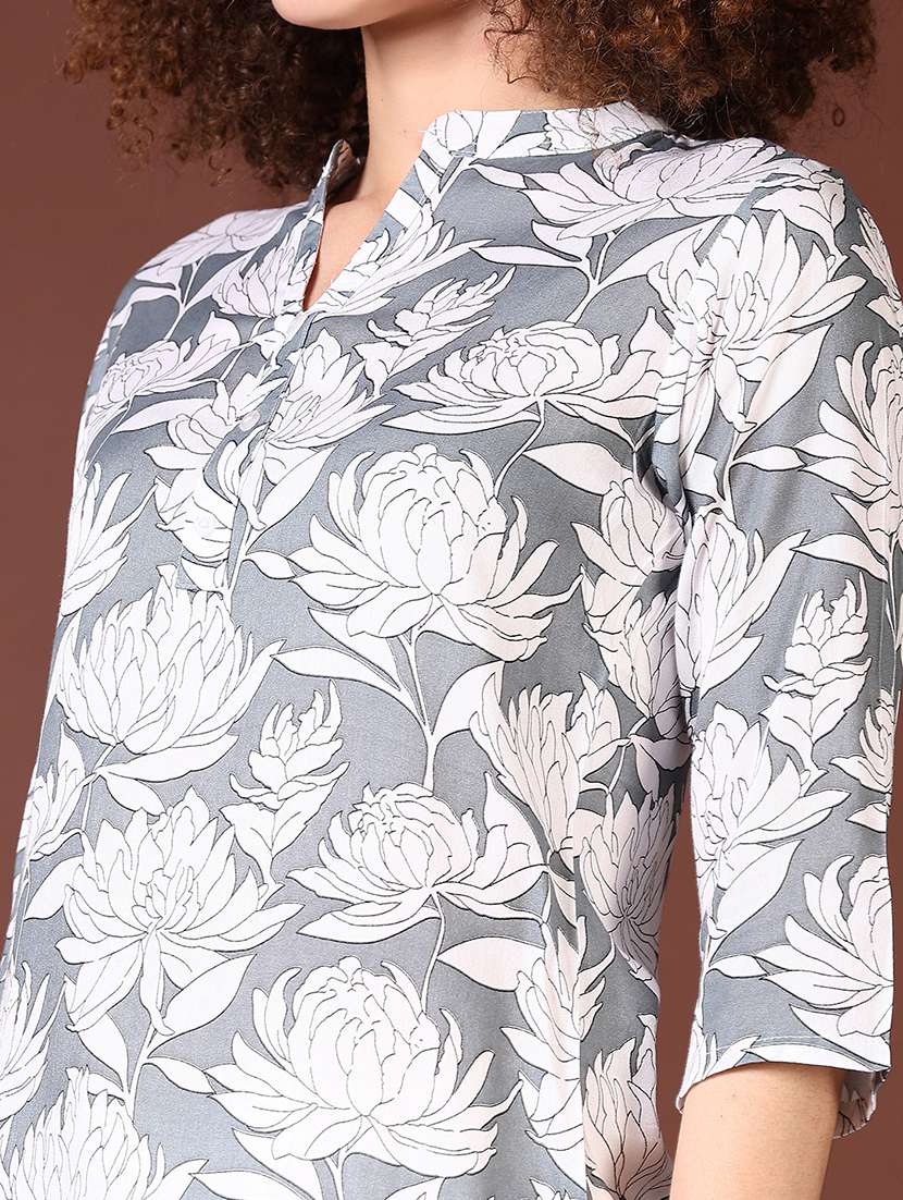 women floral printed three quarter sleeve straight top - 21676159 -  Standard Image - 5