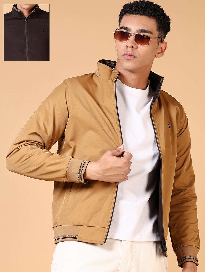 men long sleeves solid reversible casual jacket