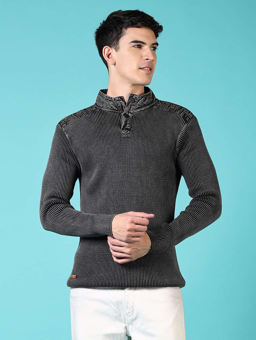 men solid long sleeve pullover sweater