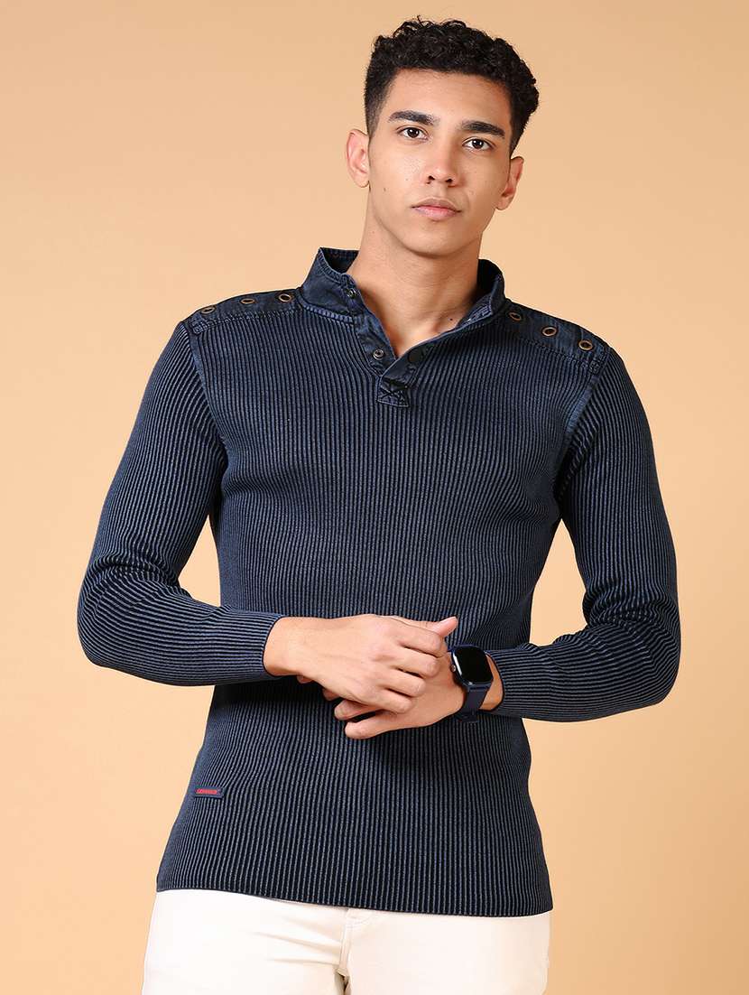 men solid long sleeve pullover sweater