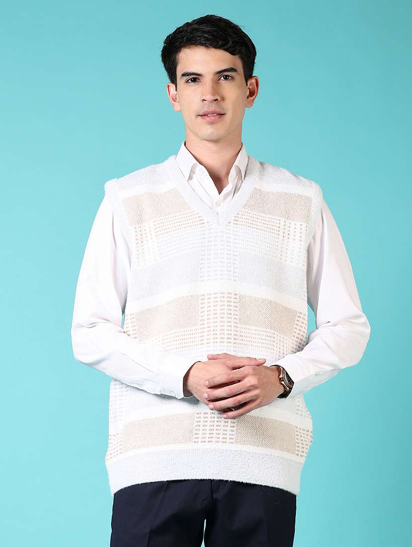 men self design sleeveless pullover sweater