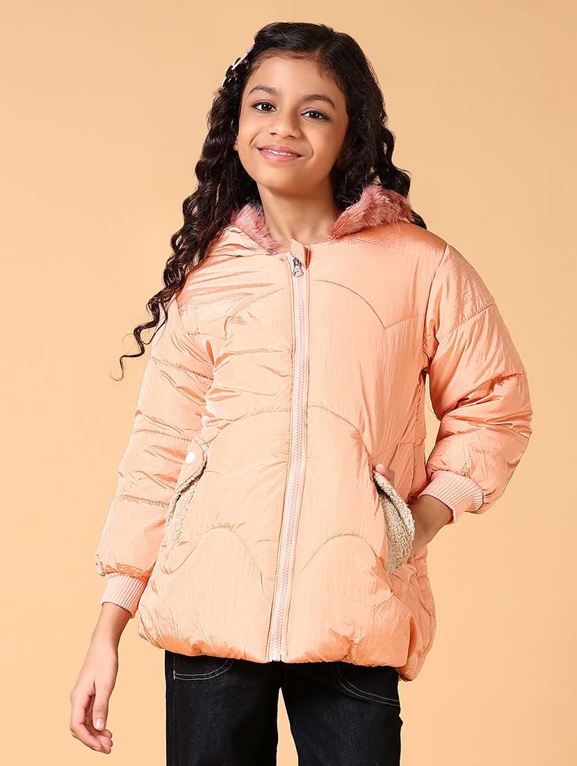 girls peach long sleeve quilted jacket - 21676256 -  Zoom Image - 0
