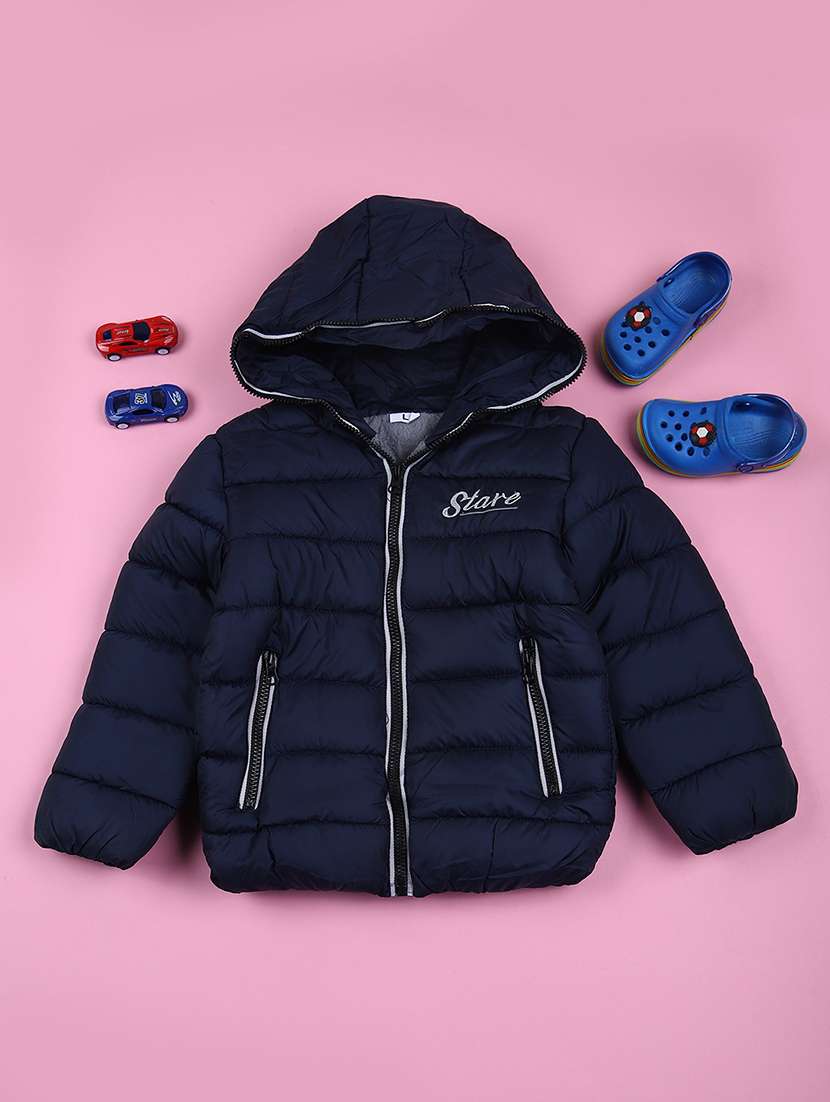 boys solid long sleeve hoodee quilted jacket