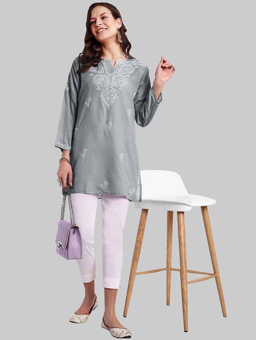women chikankari long sleeve straight kurti - 21676584 -  Standard Image - 3