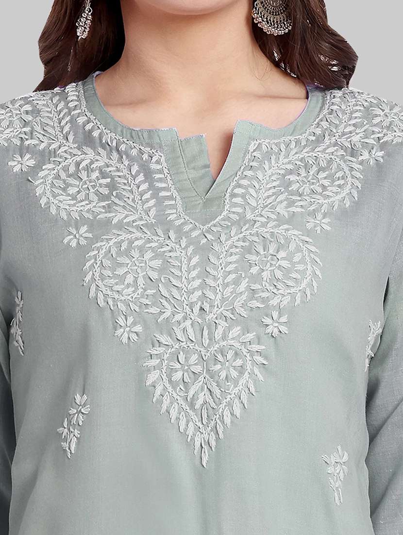 women chikankari long sleeve straight kurti - 21676584 -  Standard Image - 5