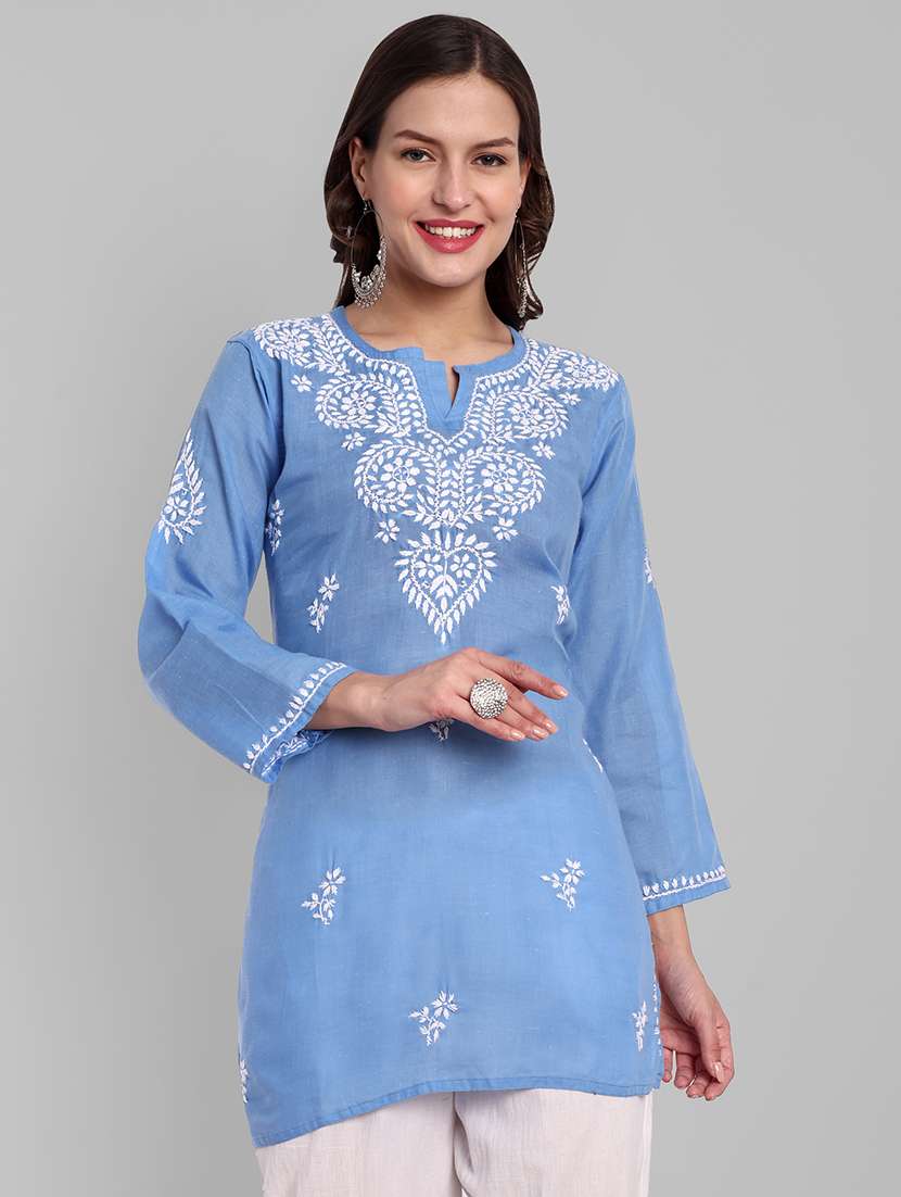 women chikankari long sleeve straight kurti - 21676585 -  Zoom Image - 0