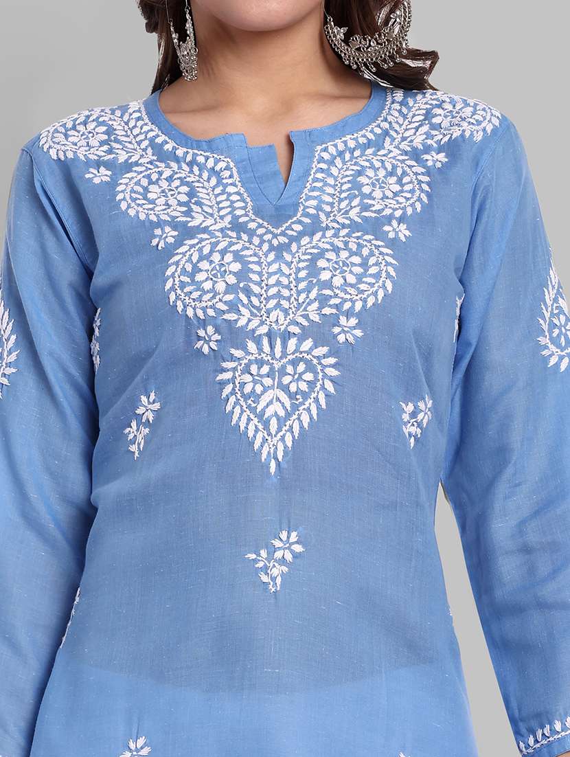 women chikankari long sleeve straight kurti - 21676585 - Standard Image - 5