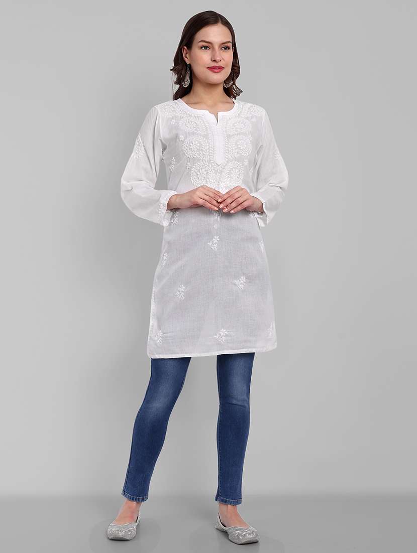 women chikankari long sleeve straight kurta - 21676586 - Zoom Image - 0
