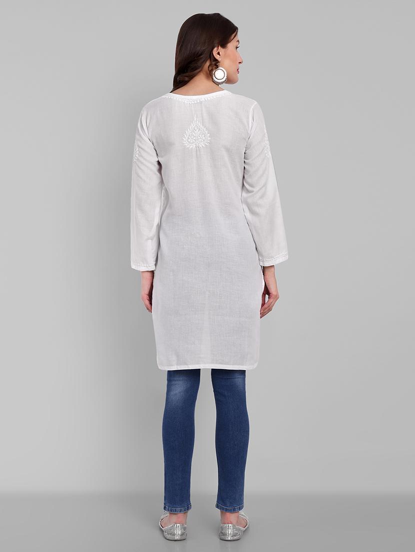women chikankari long sleeve straight kurta - 21676586 - Standard Image - 3