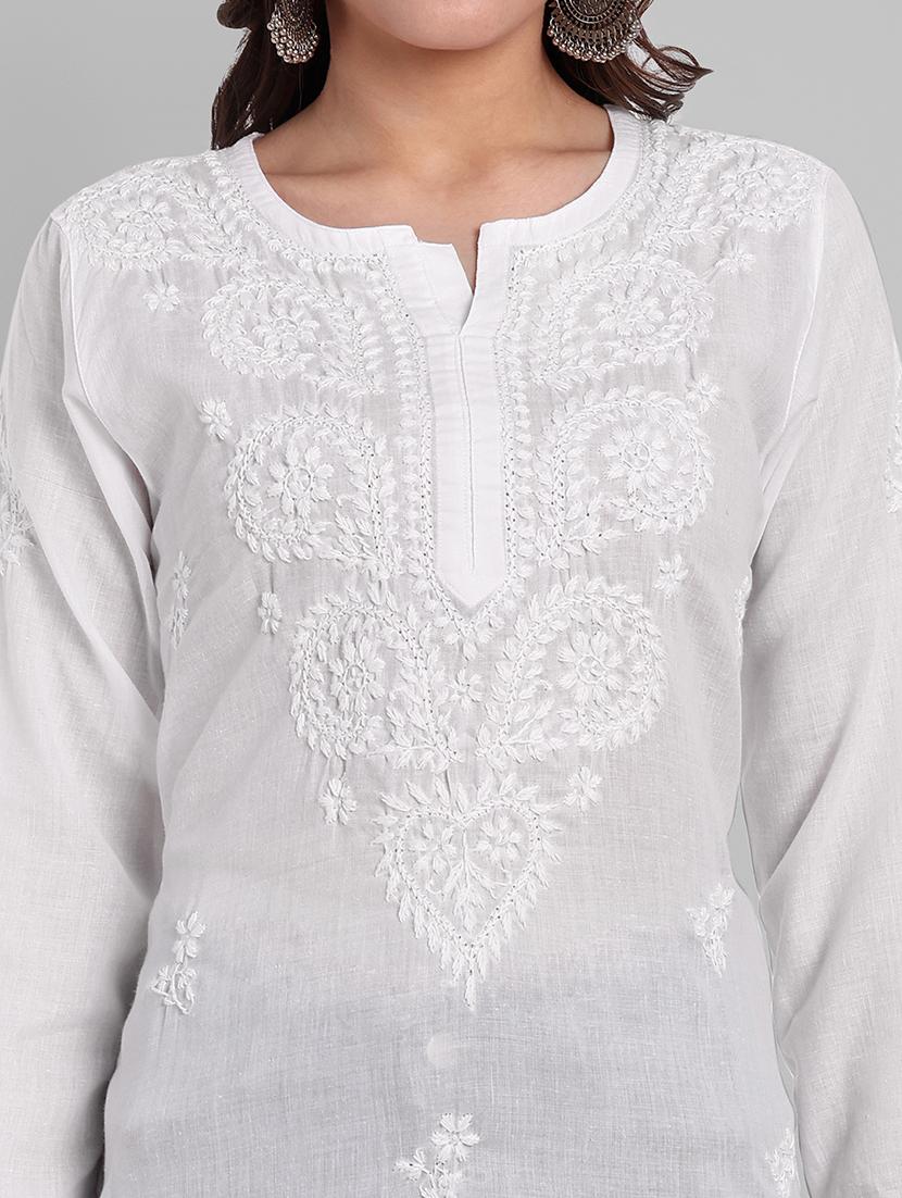 women chikankari long sleeve straight kurta - 21676586 - Standard Image - 5
