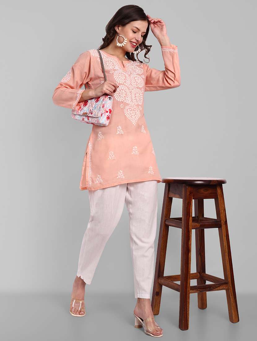 women chikankari long sleeve straight kurti - 21676587 -  Standard Image - 3