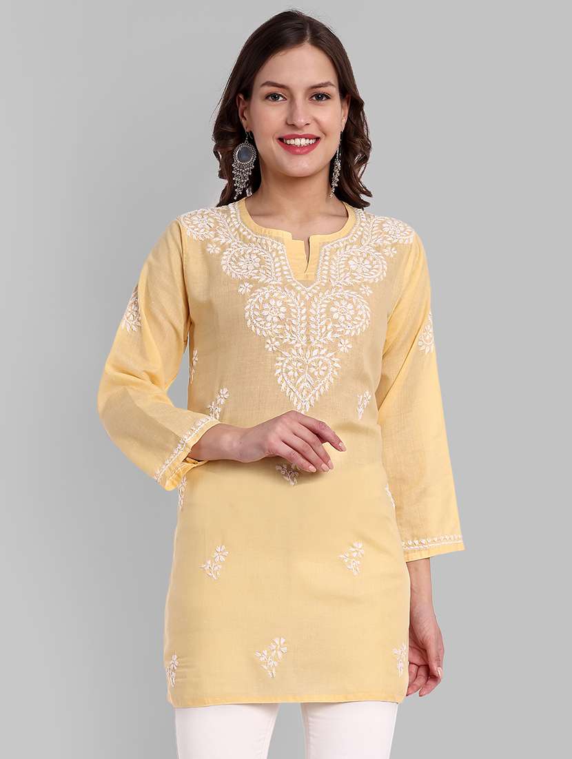 women chikankari long sleeve straight kurti