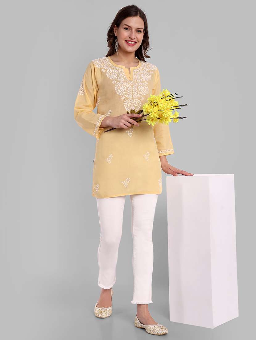 women chikankari long sleeve straight kurti - 21676588 -  Standard Image - 3