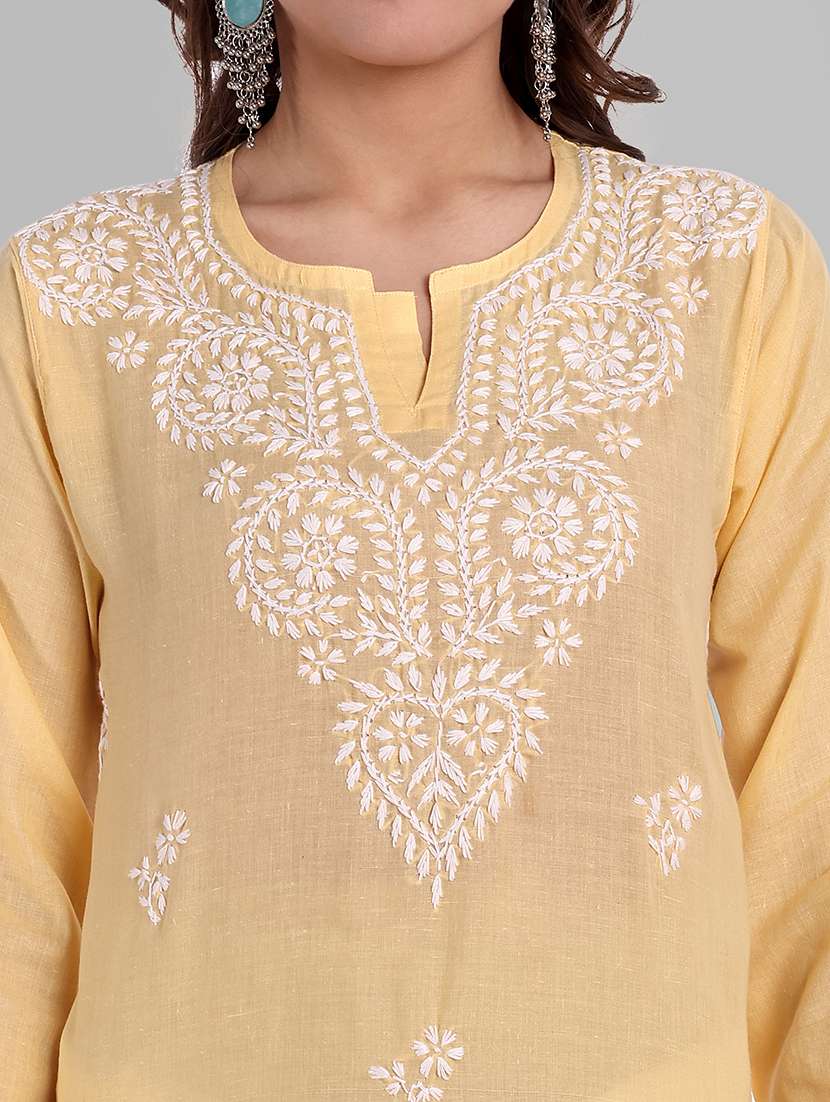 women chikankari long sleeve straight kurti - 21676588 -  Standard Image - 5