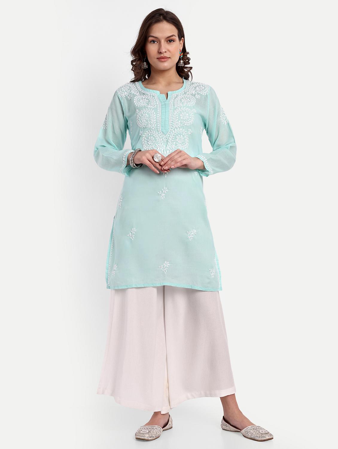 women chikankari long sleeve straight kurta - 21676592 -  Zoom Image - 0