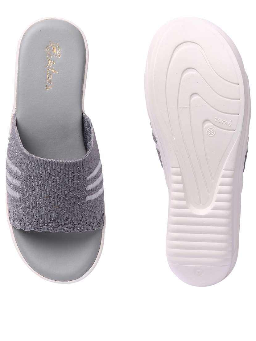 grey leatherette slip on sandals - 21676682 - Standard Image - 3