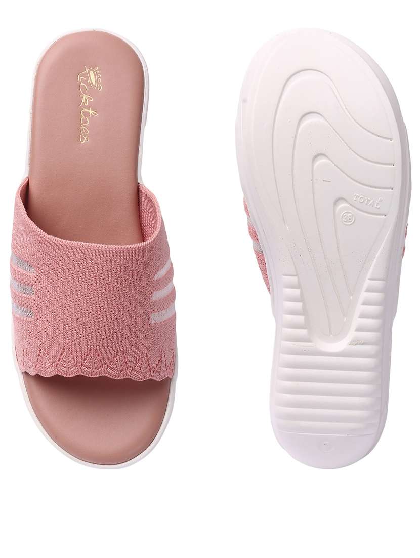 pink leatherette slip on sandals - 21676683 - Standard Image - 3
