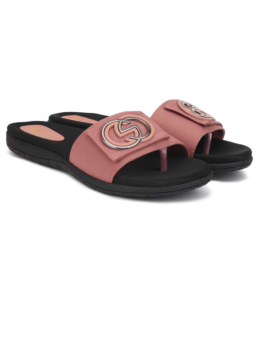 women pink slip on sandal