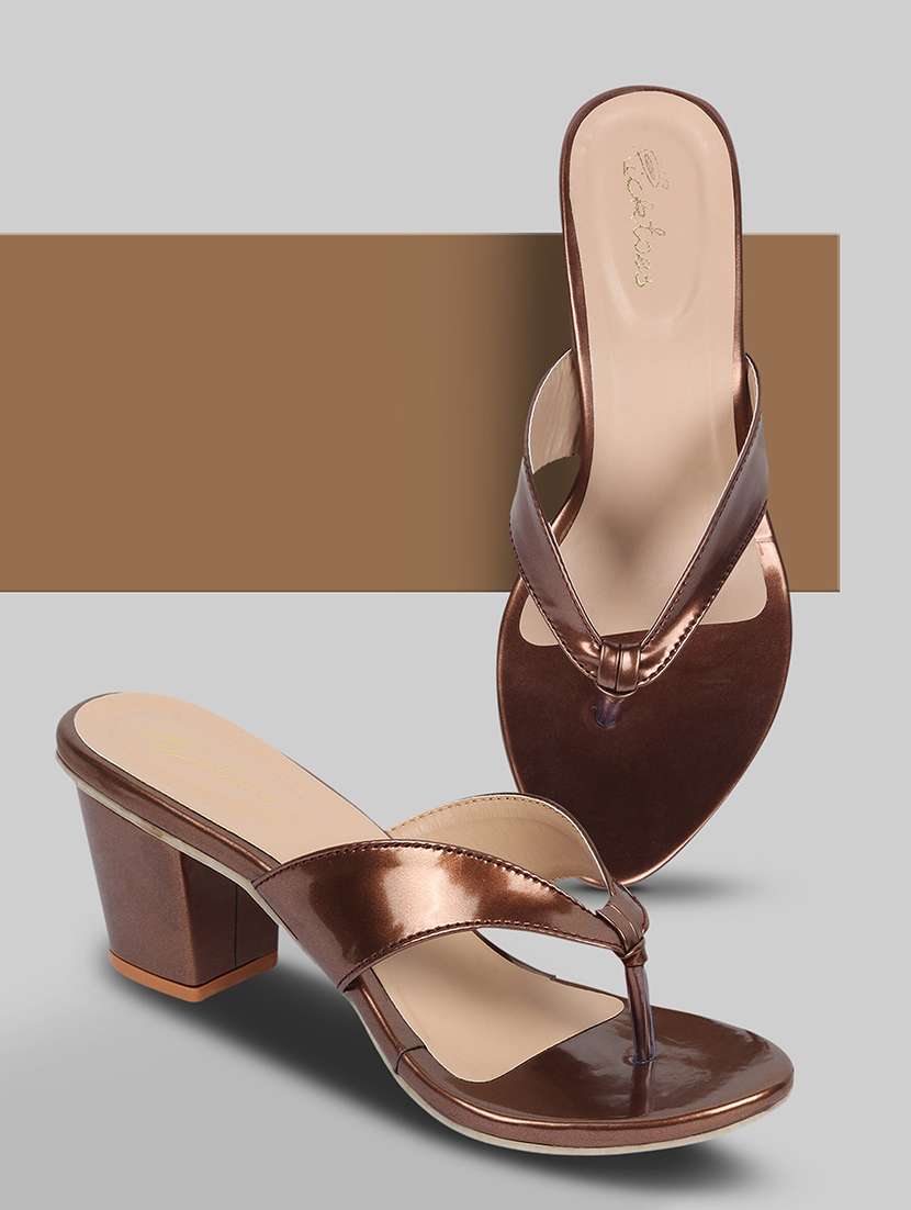 women slip on block heel sandal