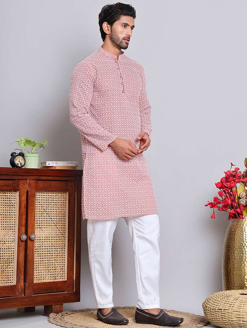 men embroidered kurta pyjama ethnic wear set