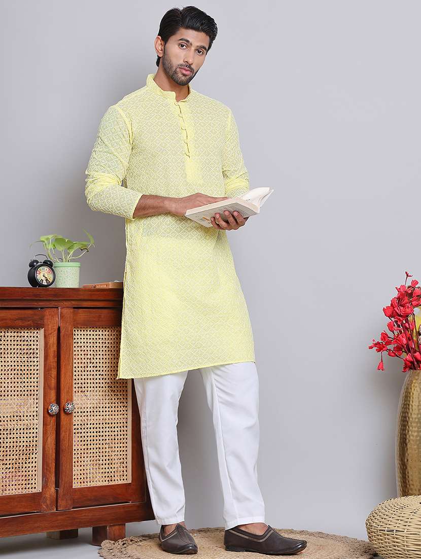 men embroidered kurta pyjama ethnic wear set - 21676976 -  Standard Image - 3