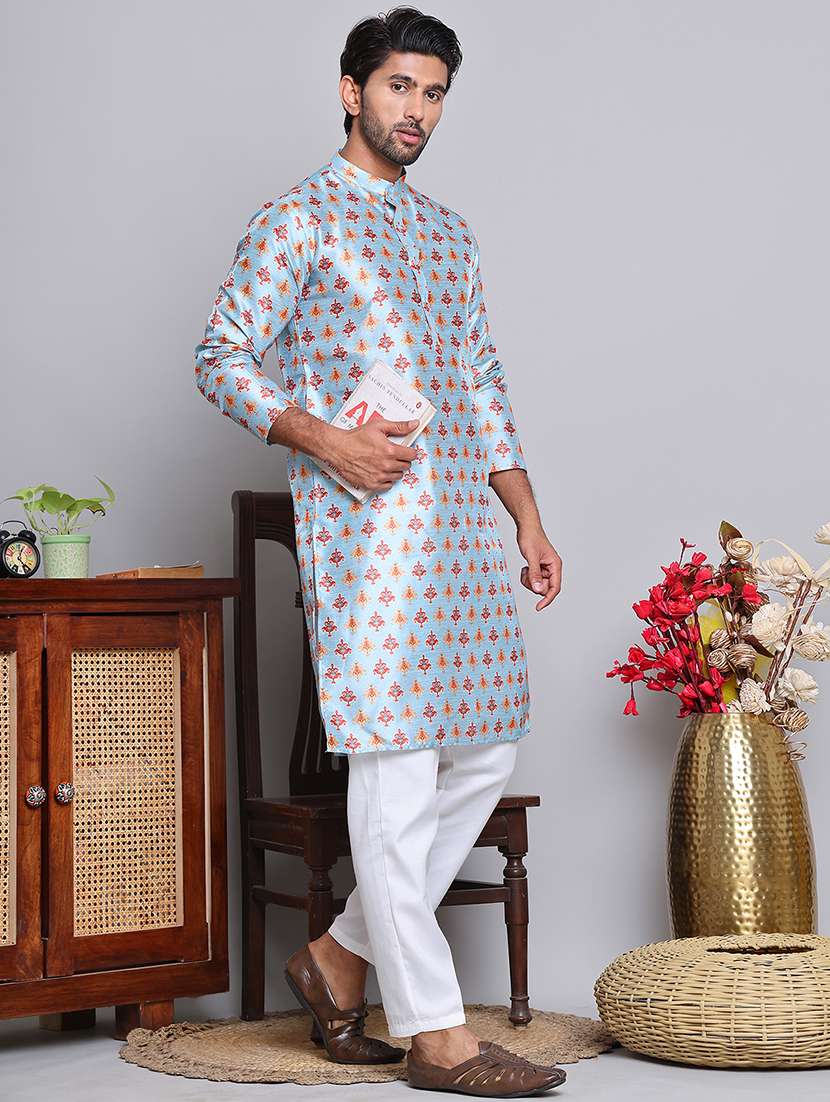 men printed kurta pyjama ethnic wear set
