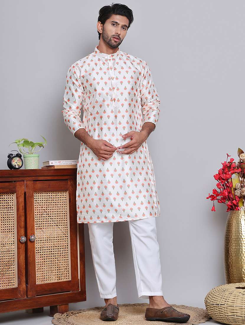 men printed kurta pyjama ethnic wear set
