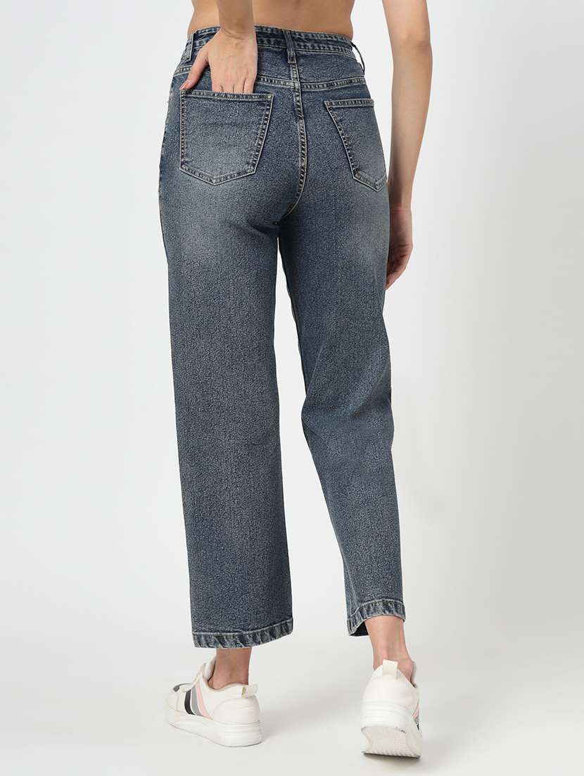 women solid high rise straight fit jean - 21677417 - Standard Image - 3