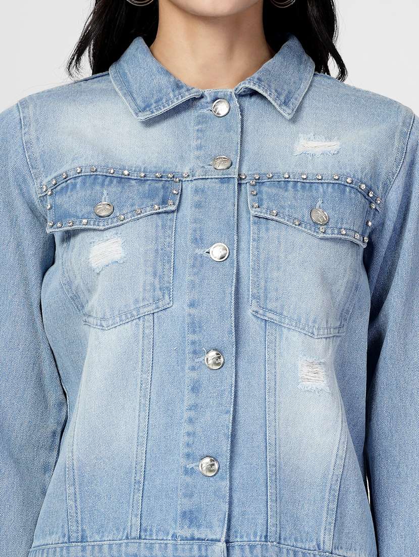 women embellished long sleeves denim jacket - 21677519 -  Standard Image - 5