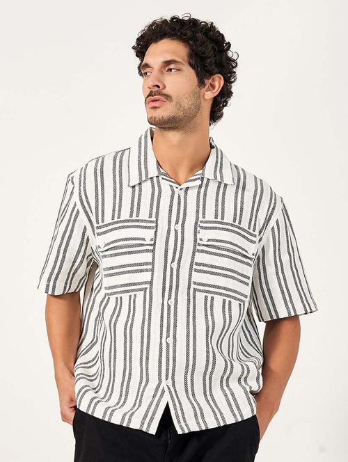 men striped short sleeve over size casual shirt - 21677536 - Standard Image - 0