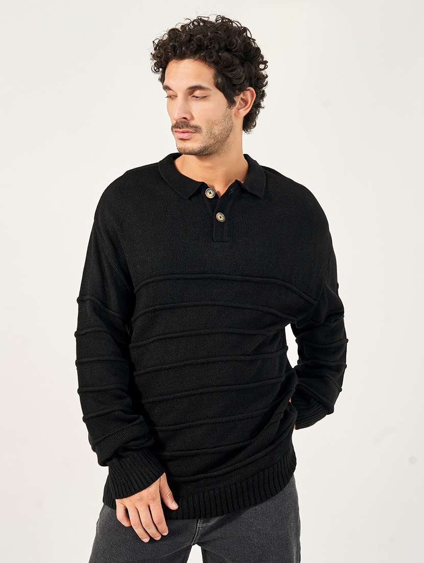 men black solid acrylic pullover
