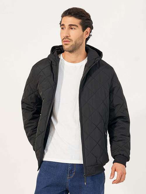 men black solid puffer jacket - 21677544 -  Standard Image - 0