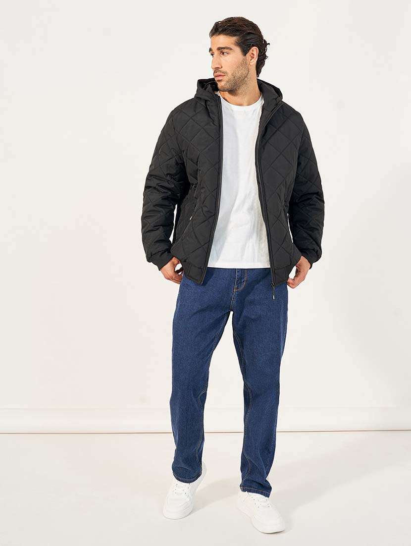 men black solid puffer jacket - 21677544 -  Standard Image - 3