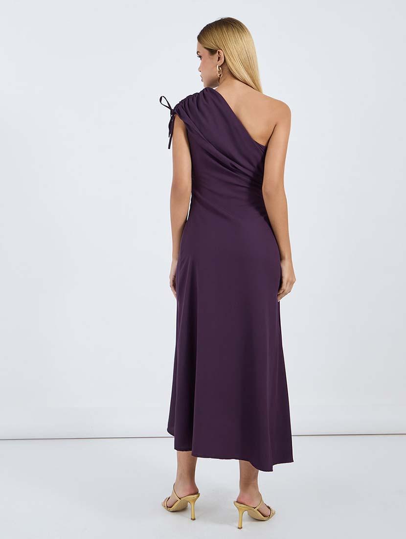 women solid single shoulder wrap dress - 21677560 - Standard Image - 3