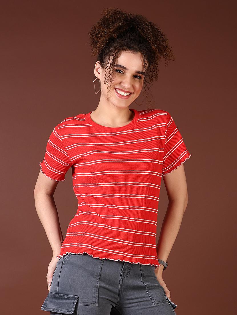 women red stripes short sleeve t-shirt - 21677672 - Zoom Image - 0