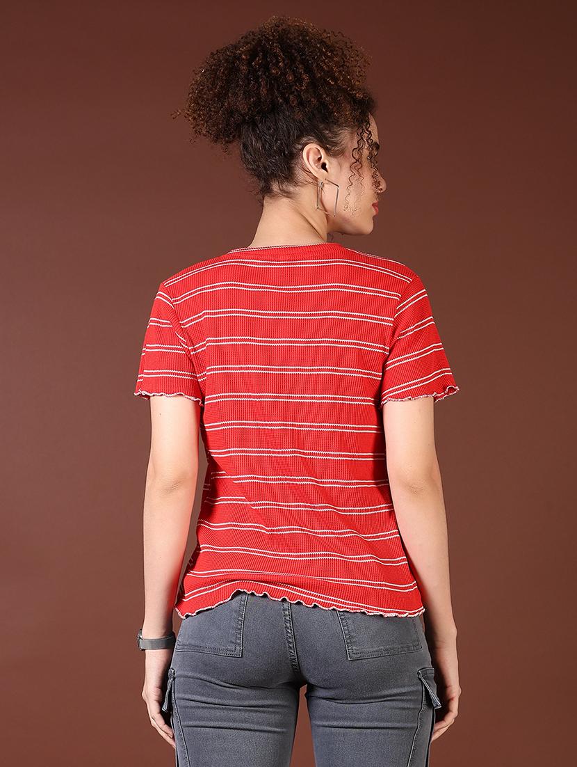 women red stripes short sleeve t-shirt - 21677672 - Standard Image - 3