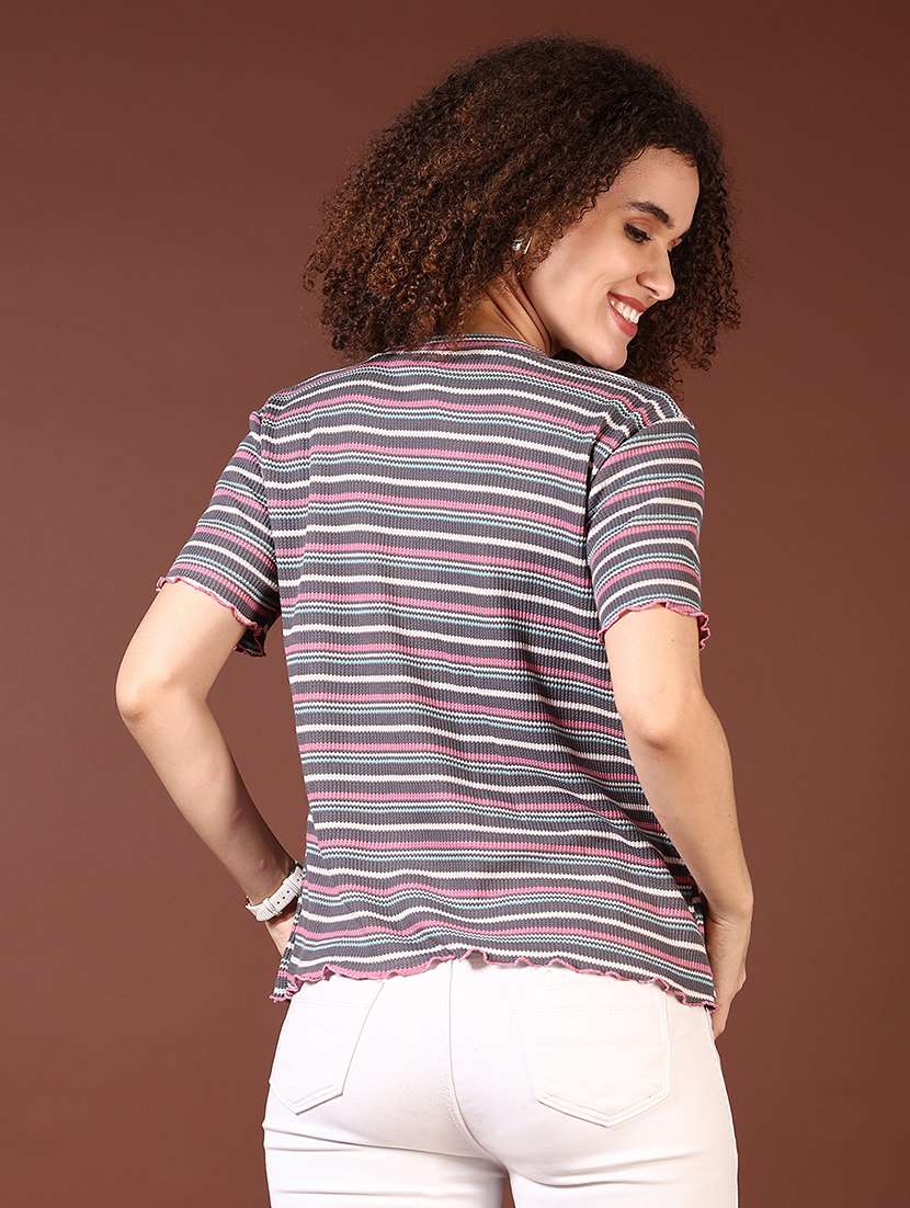 women grey stripes short sleeve t-shirt - 21677673 - Standard Image - 3
