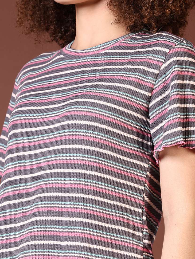 women grey stripes short sleeve t-shirt - 21677673 - Standard Image - 5