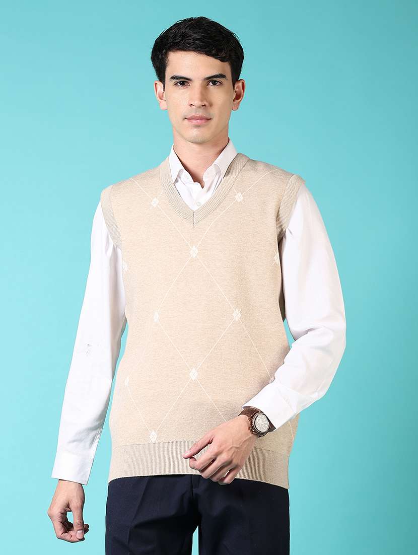 men self design sleeveless pullover sweater