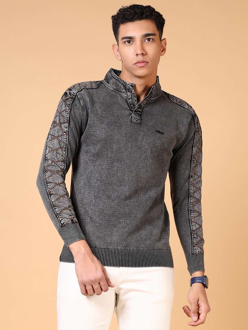 men solid stand collar pullover - 21677735 -  Zoom Image - 0