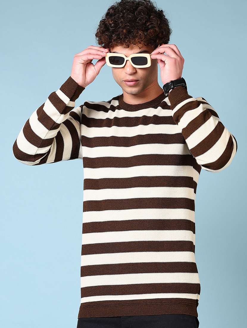 men long sleeves striped pullover