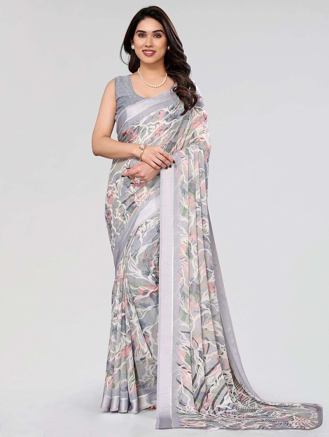 women floral printed saree with blouse