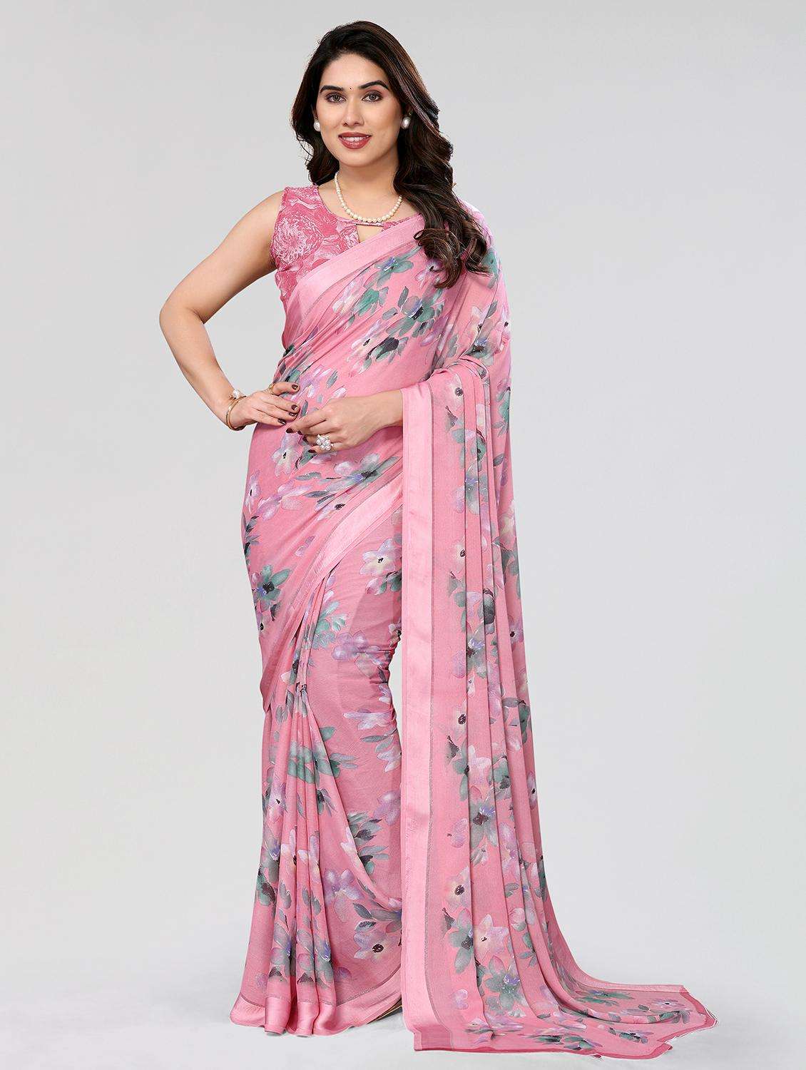women floral printed saree with blouse