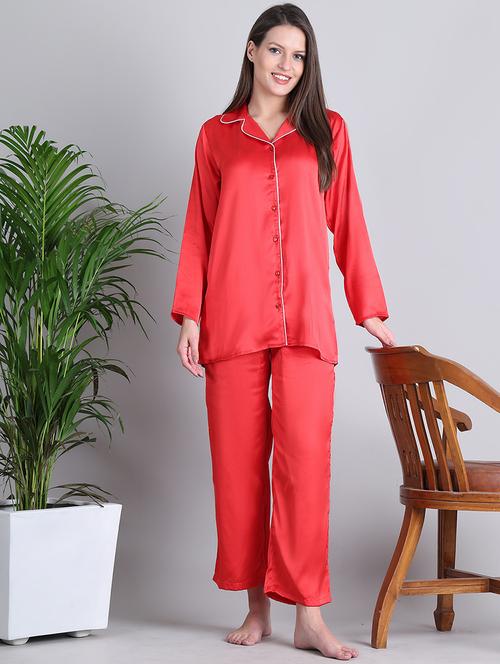 women solid nightwear pyjama set - 21677817 - Standard Image - 0