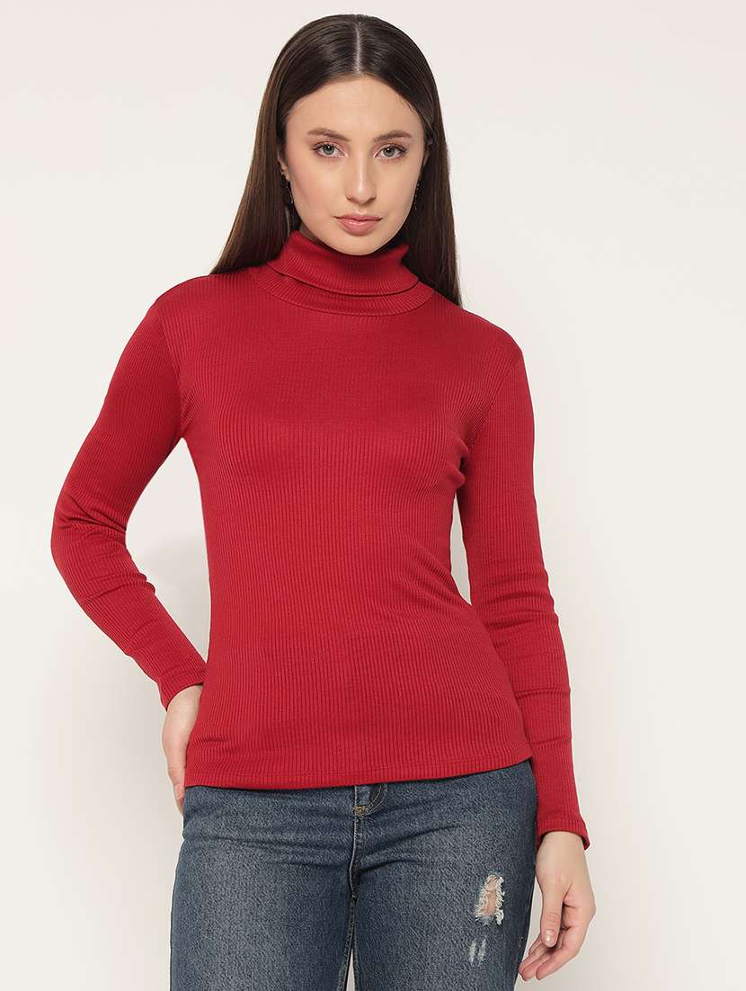 women solid high neck winter wear top
