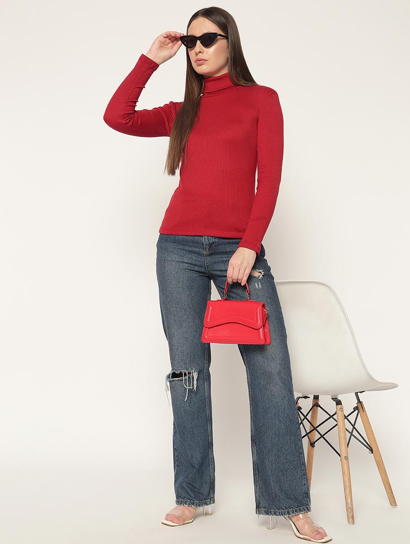 women solid high neck winter wear top - 21677823 - Standard Image - 5